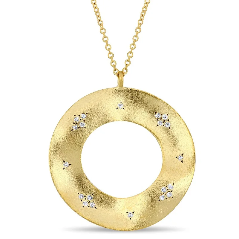 Mesh choker necklaces-Miadora 14k Yellow Gold 1/10ct TDW Diamond Studded Matte Circle of Life Necklace