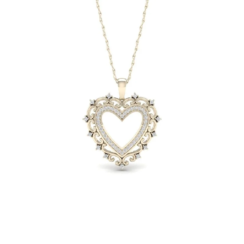 Dainty gem necklaces-De Couer 10k Yellow Gold 1/4ct TDW Diamond Filigree Heart Necklace