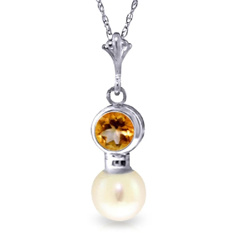 Ruby stone necklaces-1.23 Carat 14K White Gold All of This Citrine Pearl Necklace