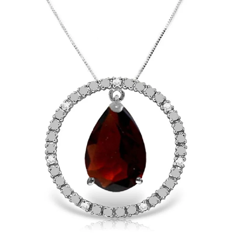 Multi-layer necklaces-6.6 Carat 14K White Gold Diamond Garnet Circle of Love Necklace