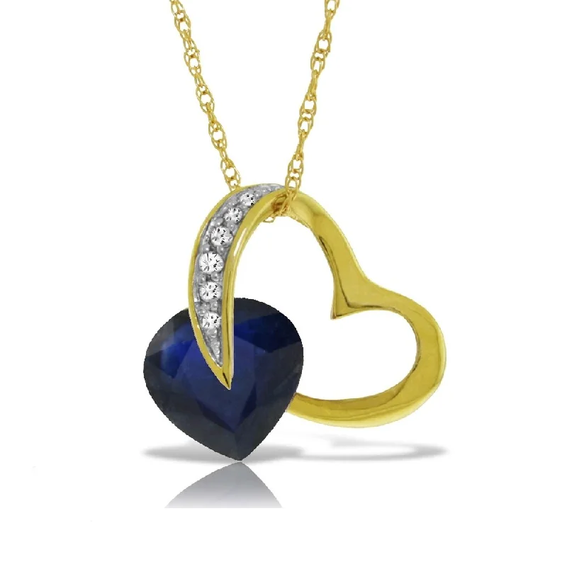 Oval gem necklaces-14K Solid Gold Heart Necklace with Natural Diamond & Sapphire