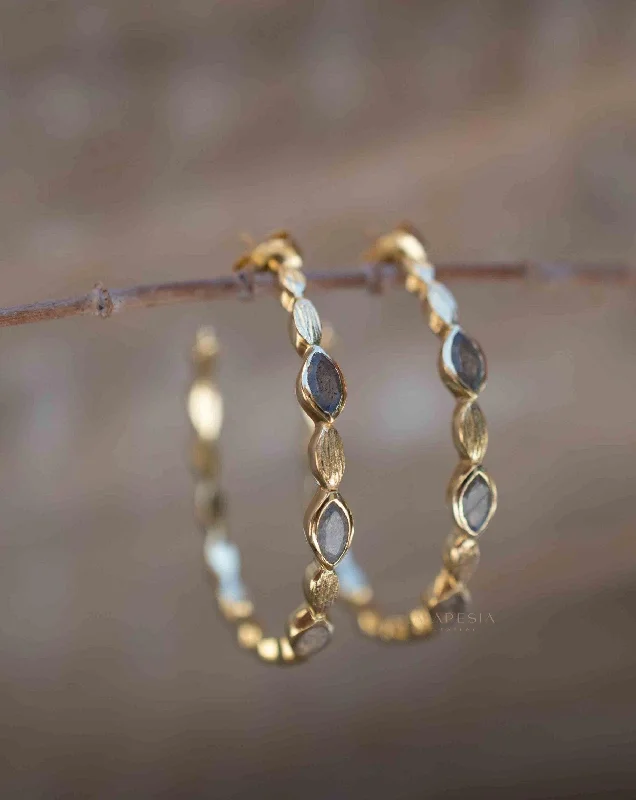 Polished gold earrings-Labradorite Hoop Earrings ~ 18k Gold Plated Earrings ~ ME207