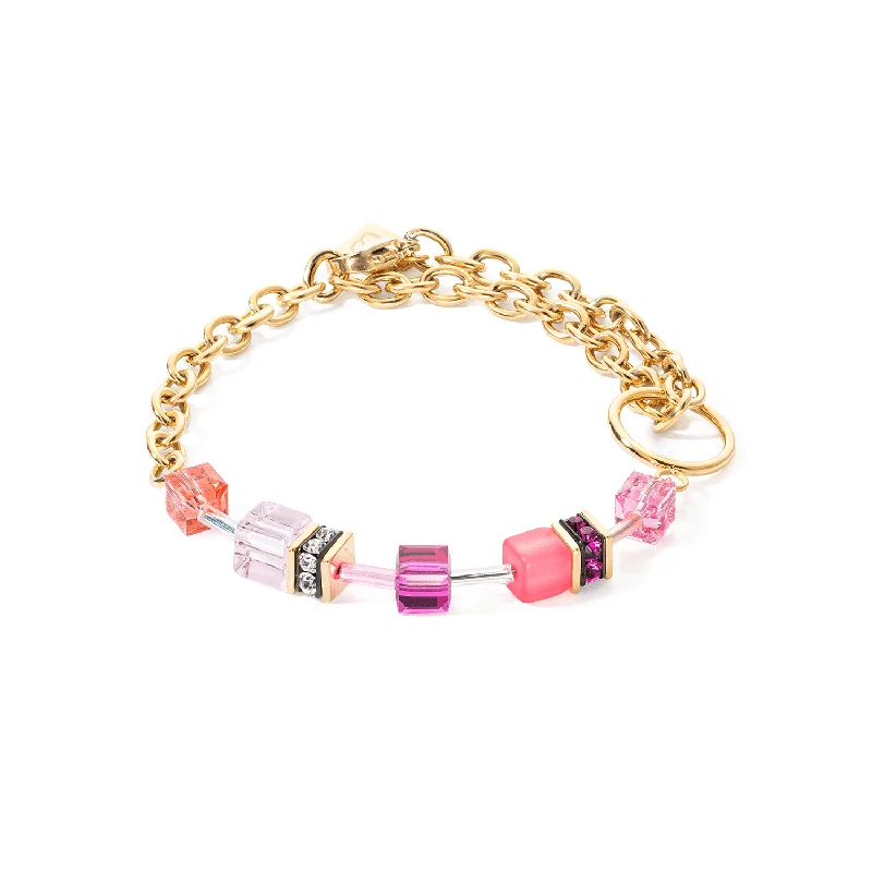 Coeur De Lion GeoCUBE® Iconic Gold Magenta Chain Bracelet