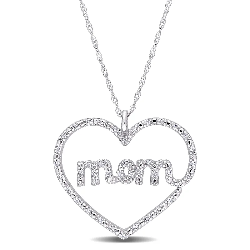 Pure crystal necklaces-Miadora 1/5ct TDW Diamond Open Heart "MOM" Necklace in 10k White Gold