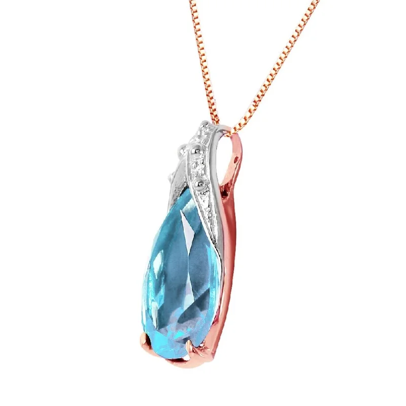 Lapis drop necklaces-6 Carat 14K Solid Rose Gold Ocean Blue Topaz Necklace