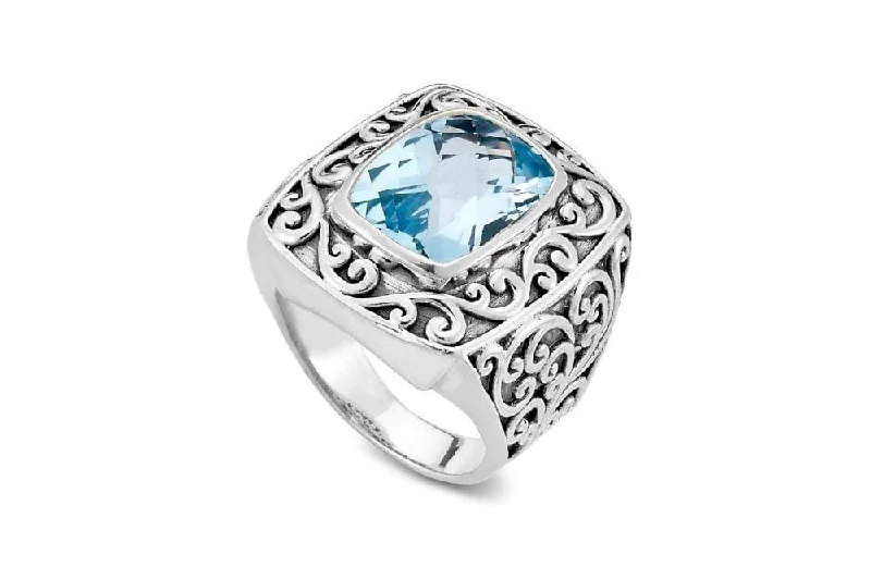 Rustic lock rings-Chloe Ring- Blue Topaz