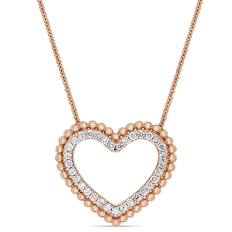 Wide chain necklaces-Miadora Signature Collection 14k Rose Gold 1/2ct TDW Diamond Open Heart Beaded Halo Necklace