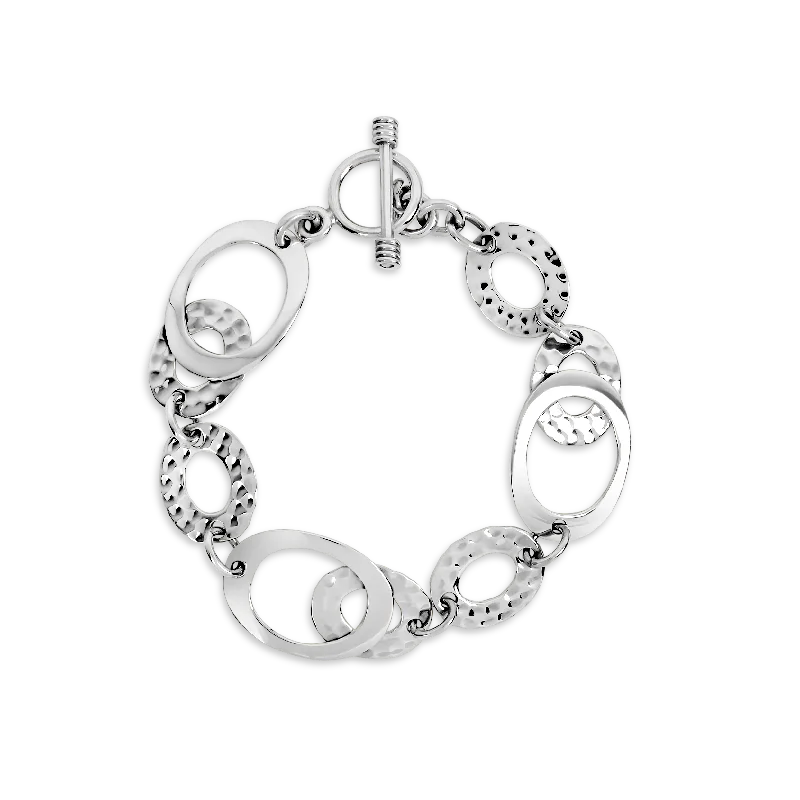 Sterling Silver Hammered Oval Linked Bracelet