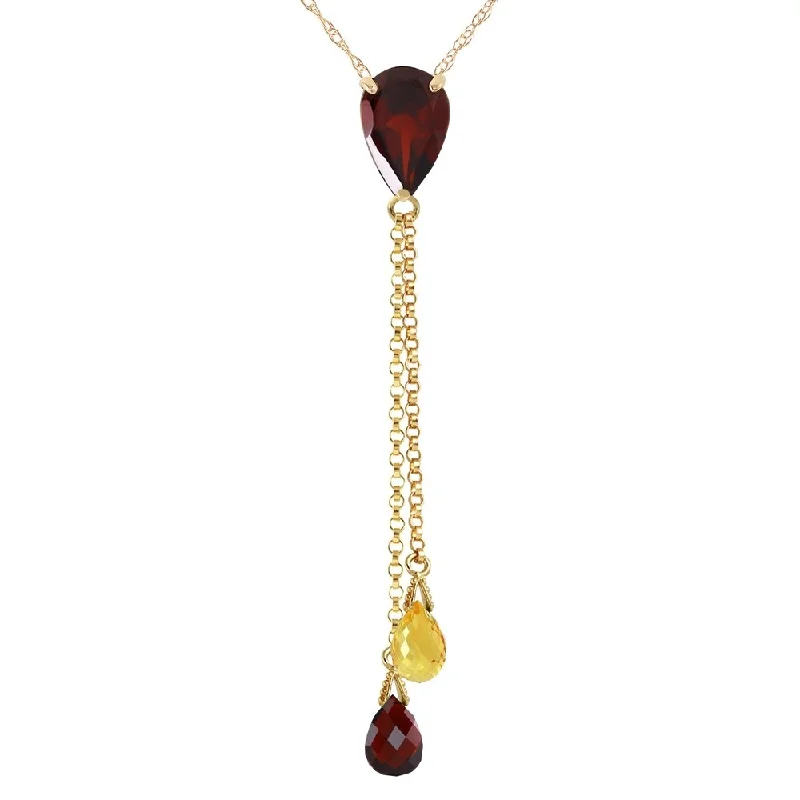 Woven tribal necklaces-3.75 Carat 14K Gold Necklace Garnet Citrine