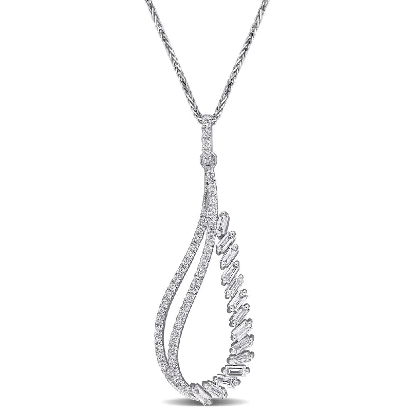 Tide shape necklaces-Miadora 14k White Gold 5/8ct TDW Baguette and Round-cut Diamond Abstract Drop Necklace