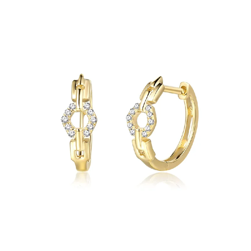 Thin hoop earrings-FANCIME Diamond Chain Link 14K Yellow Gold Hoop Earrings