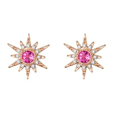 Fine bead earrings-"Pink Burst" Tourmaline Star 18K Rose Gold Earrings