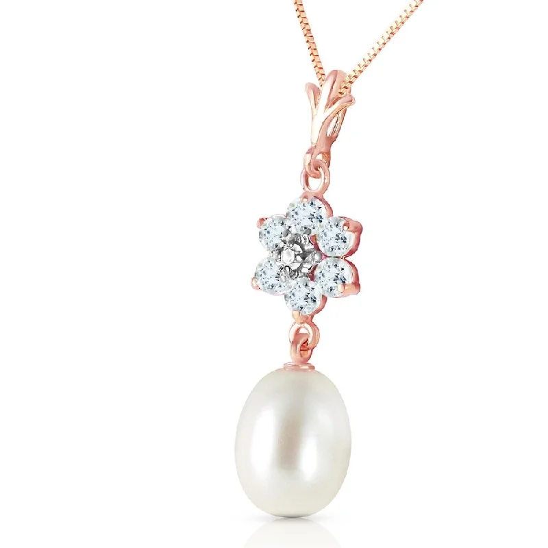 Vibrant enamel necklaces-4.53 Carat 14K Solid Rose Gold Necklace Natural pearl, Aquamarine Diamond