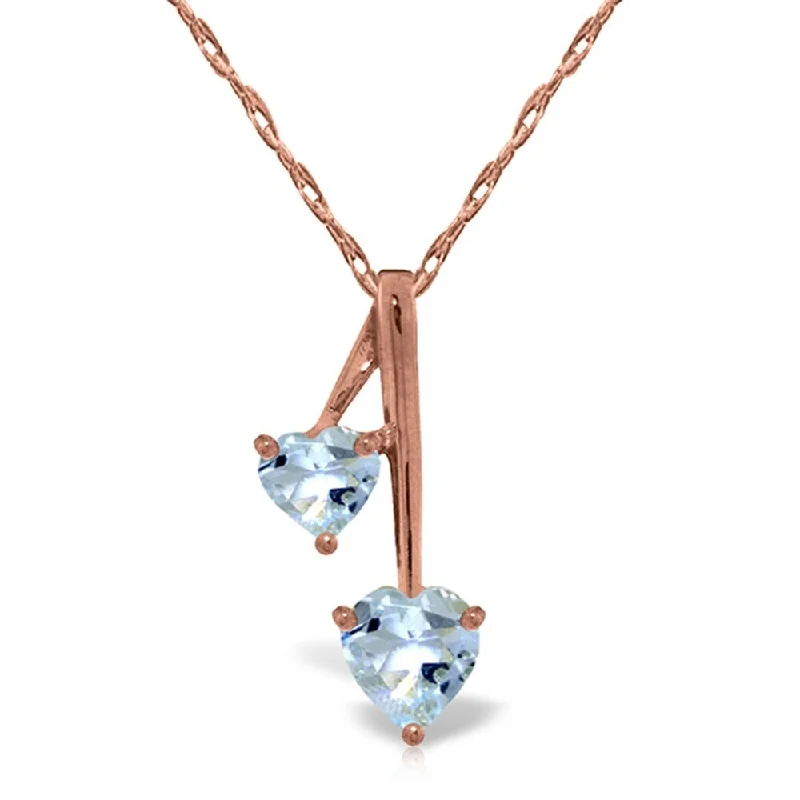 Wide chain necklaces-14K Rose Gold Hearts Necklace w/ Natural Aquamarine