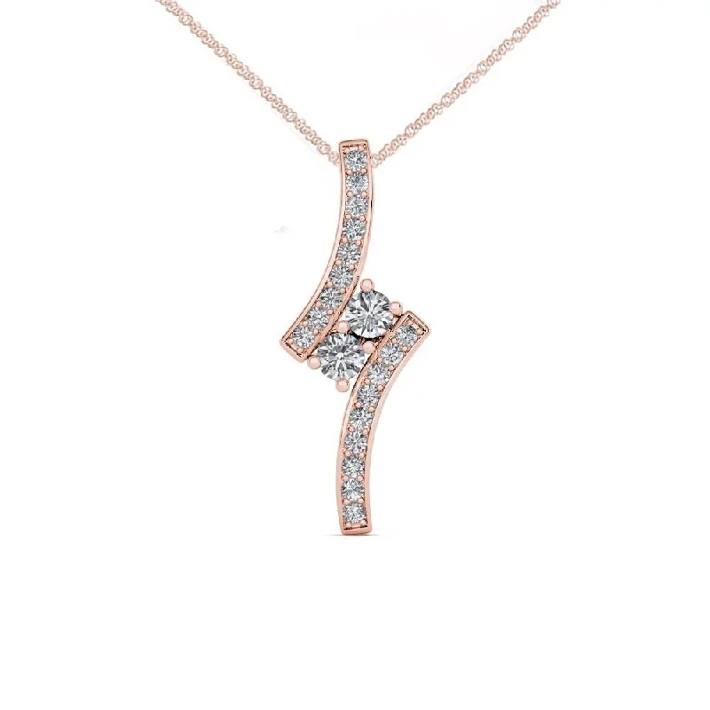 Haze glass necklaces-De Couer IGI Certified 10K Rose Gold 1/2ct TDW Diamond Two Stone Necklace - Pink