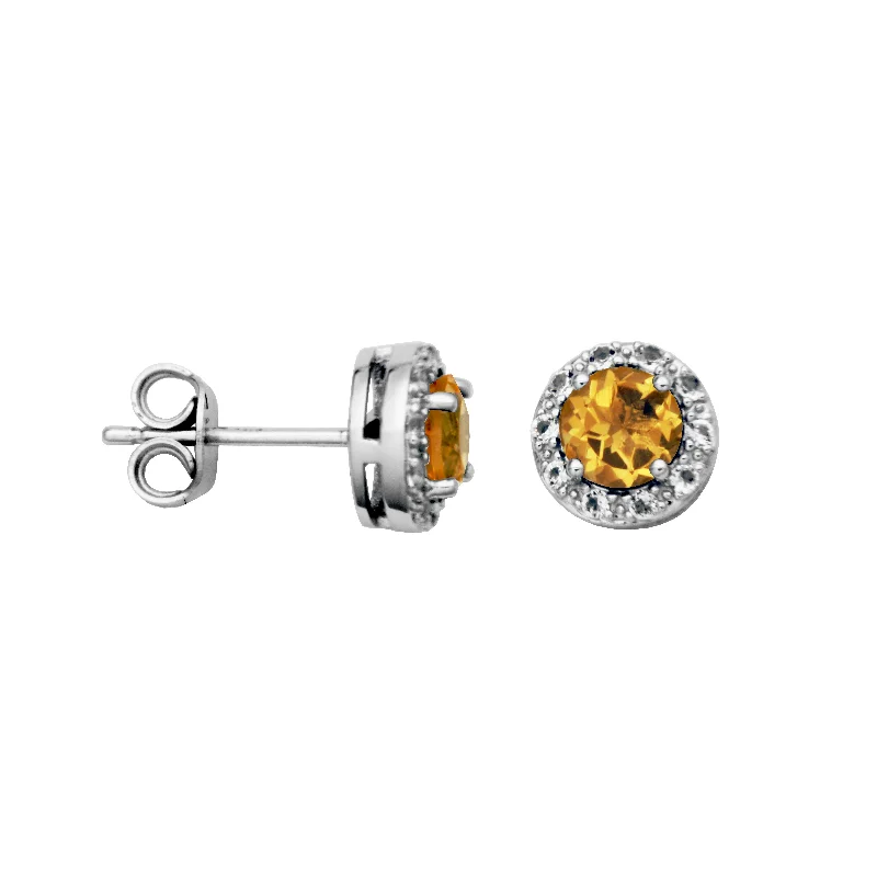 Light wood earrings-Sterling Silver Citrine and White Topaz Earrings