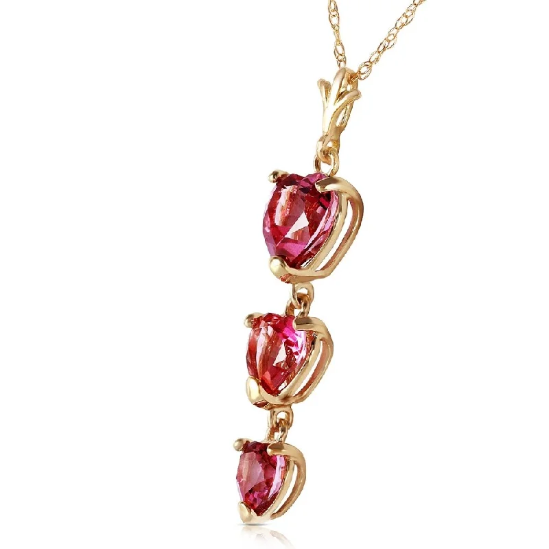 Woven tribal necklaces-3.03 Carat 14K Solid Gold Hand On Heart Pink Topaz Necklace