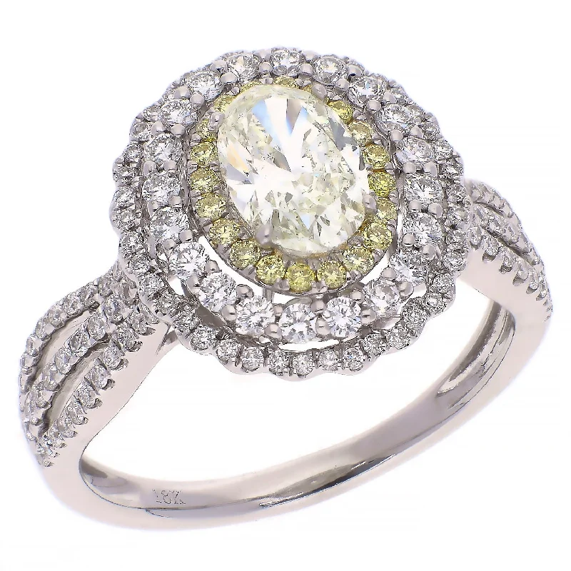 Radiant star engagement rings-18K White Gold Diamond and Fancy Yellow Diamond Ring