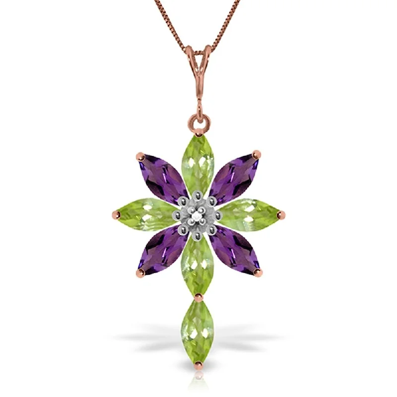 Whimsical bead necklaces-14K Rose Gold Necklace w/ Diamond, Peridot & Amethyst