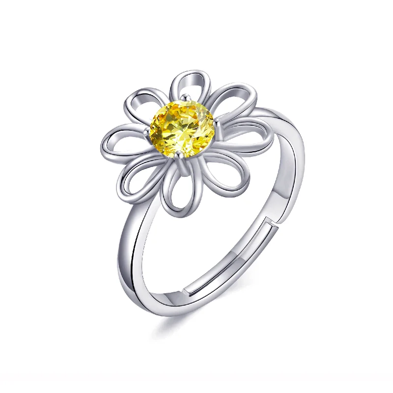 Dove feather rings-Adjustable Crystal Daisy Ring Created with Zircondia® Crystals