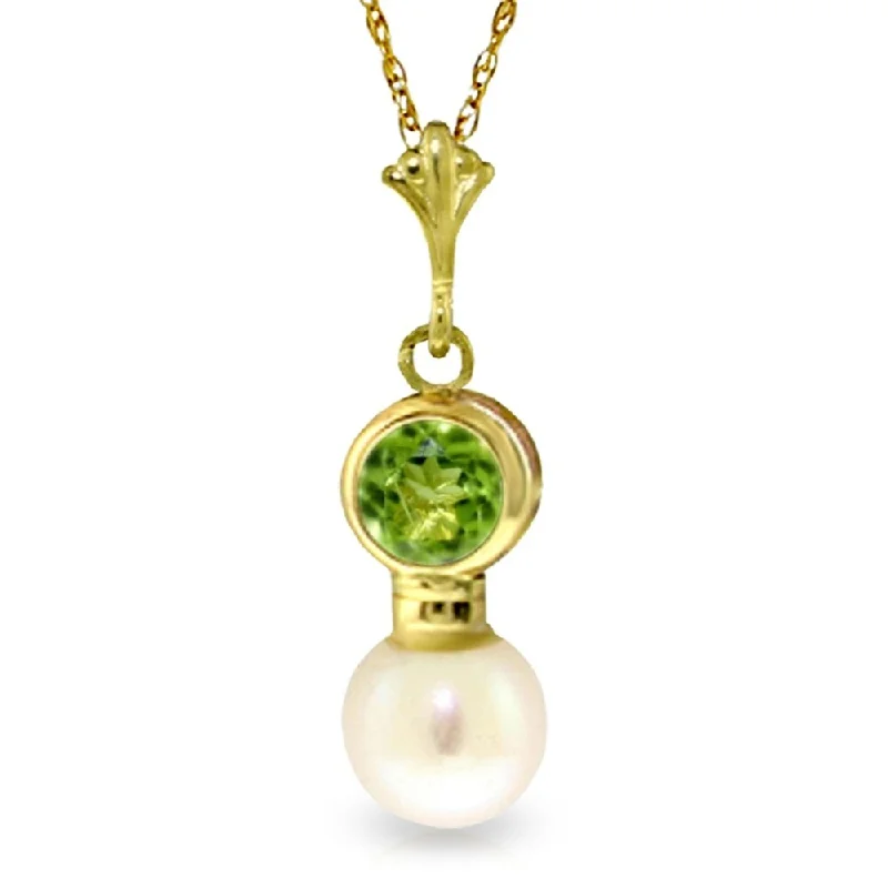 Crystal-twisted necklaces-1.23 Carat 14K Gold Necklace Peridot Pearl