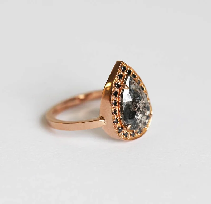 Patina bronze engagement rings-Hannah Salt & Pepper Diamond Ring