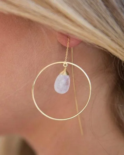 Bold tier earrings-Moonstone Threader Earrings ~ 18k Gold Plated~ ME104