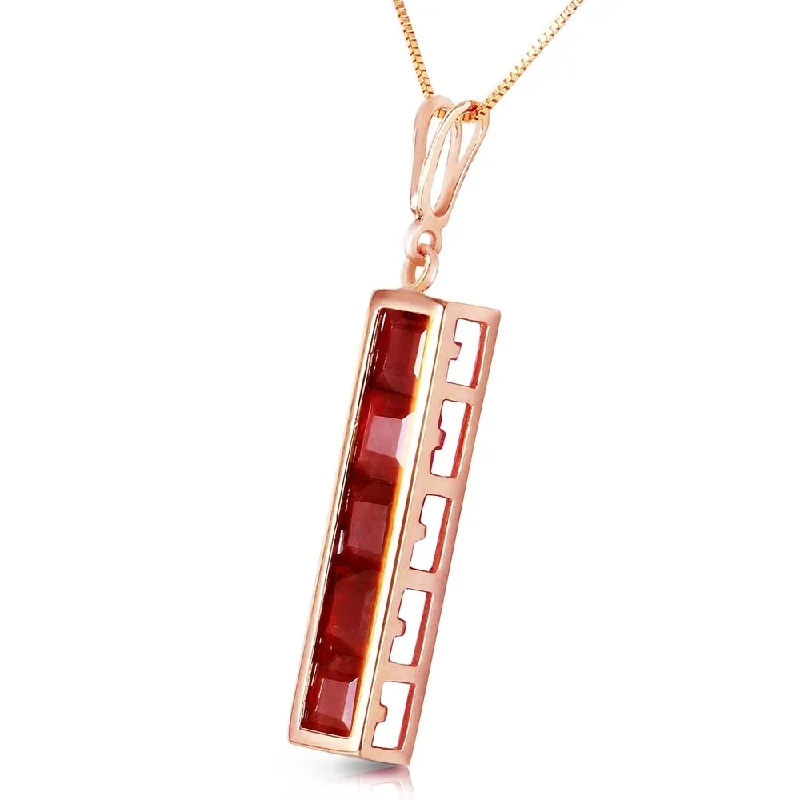 Raised bar necklaces-14K Solid Rose Gold Necklace with Natural rubyes