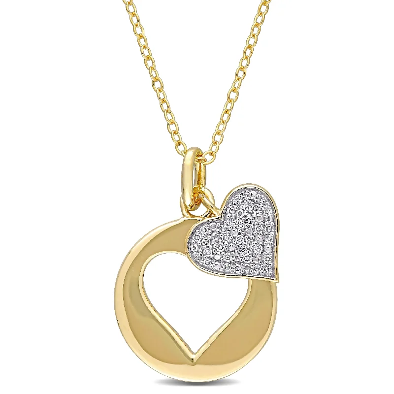 Light wood necklaces-Miadora Yellow Plated Sterling Silver 1/10ct TDW Diamond Double Heart Clustered Necklace