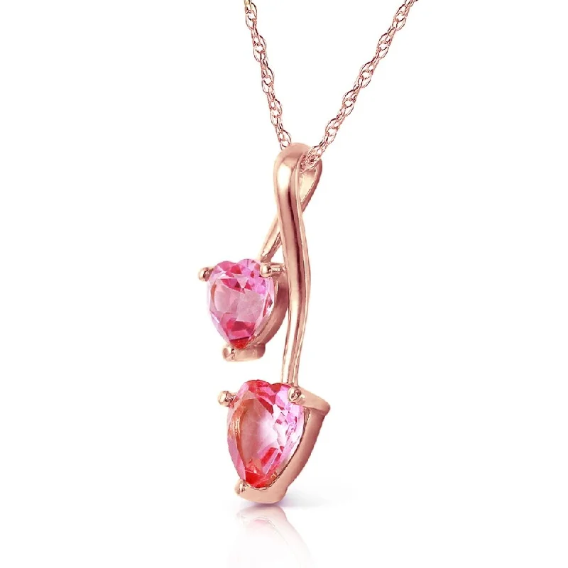 Worn medallion necklaces-14K Solid Rose Gold Hearts Necklace with Natural Pink Topaz