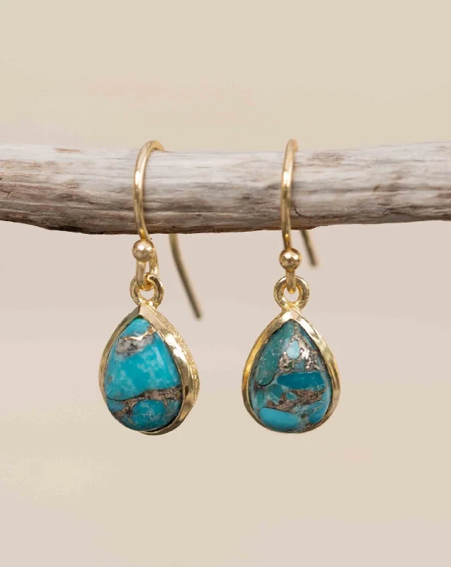 Crystal-twisted earrings-Copper Turquoise Tear Drop Earrings ~ 18k Gold Plated ~ME189