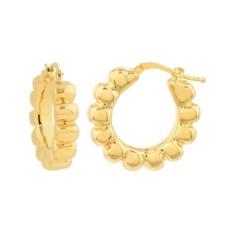 Wide statement earrings-Puffy Gold Scalloped Hoop Earrings