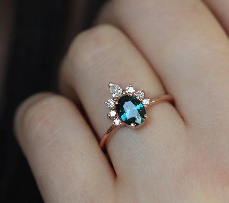 Old cameo engagement rings-Electra Teal Sapphire Diamond Ring