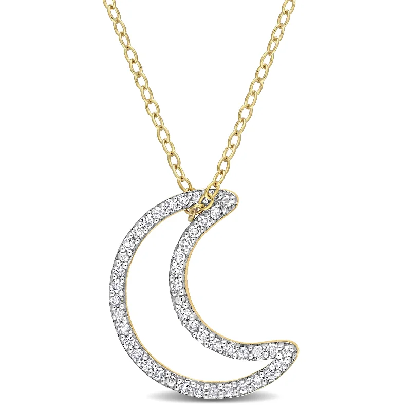 Polished bead necklaces-Miadora 1/5ct TDW Diamond Crescent Moon Necklace in Yellow Plated Sterling Silver