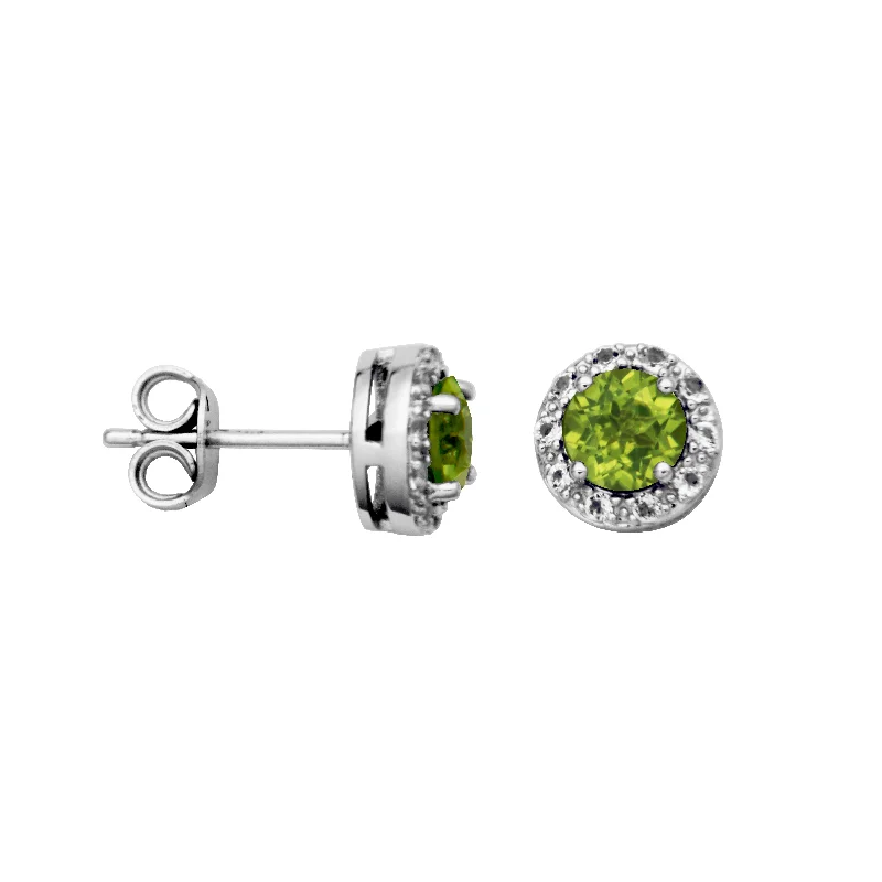 Tiny heart earrings-Sterling Silver Peridot and White Topaz Earrings