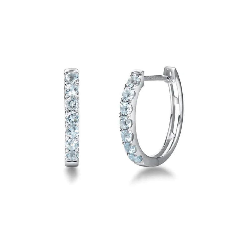 Polished bead earrings-FANCIME Classic Aquamarine 14k White Gold Hoop Earrings