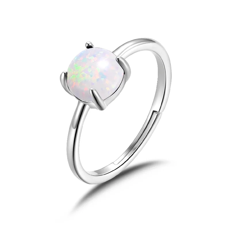 Vintage vow rings-Synthetic White Opal Adjustable Ring