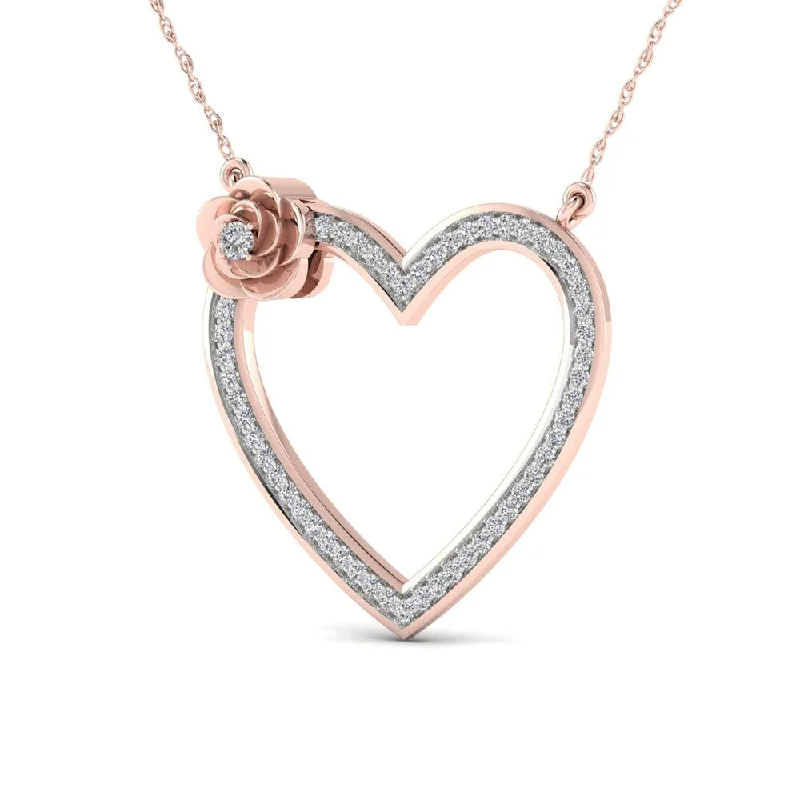 Victorian style necklaces-De Couer IGI Certified 1/20ct TDW Diamond Heart Necklace - Pink