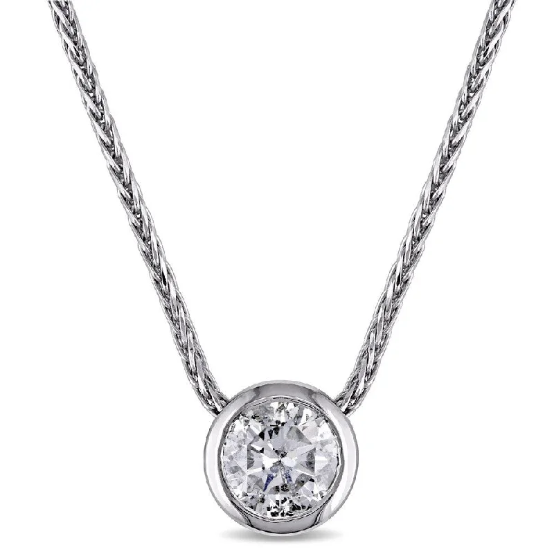 Topaz necklaces-Miadora Signature Collection 14k White Gold 1ct TDW Diamond Solitaire Bezel-Set Necklace