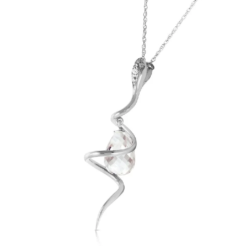 Stellar star necklaces-14K Solid White Gold Snake Necklace with Dangling Briolette White Topaz & Diamond