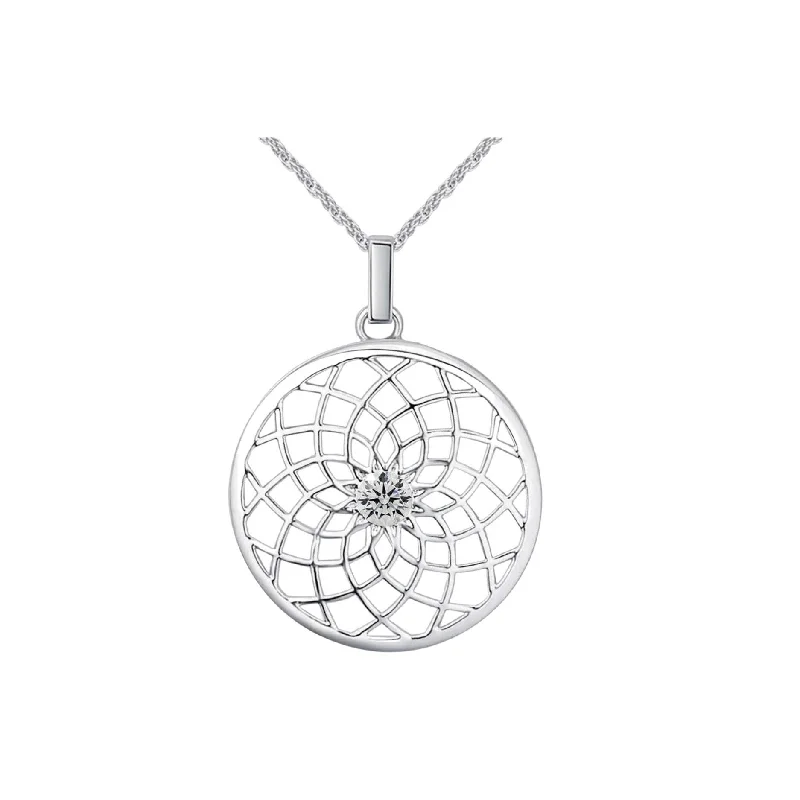 Cosmic charm necklaces-Clear Mandala Necklace - Rhodium-Plated with Intricate Swarovski Design