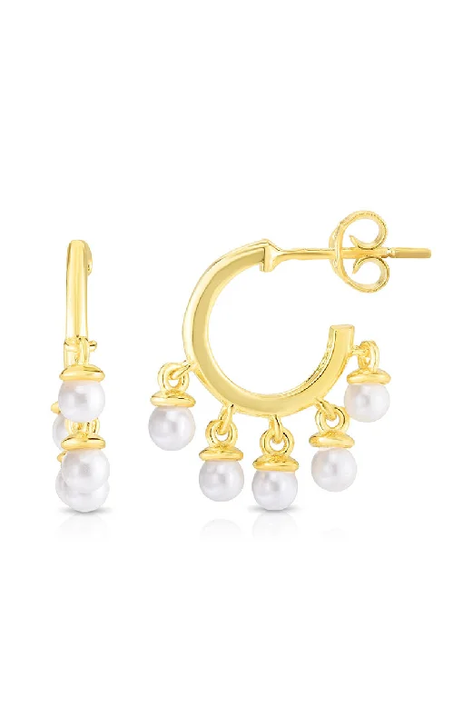 Textured disc earrings-Pearl Huggie Hoop Earring