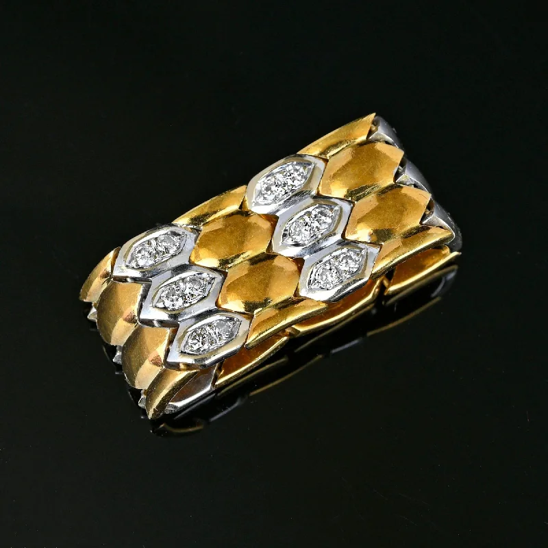 Java tile rings-18K Gold Articulated Wide Diamond Snake Ring Band