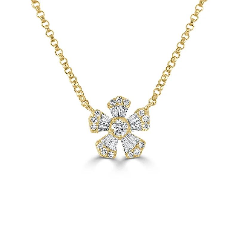 Chic art necklaces-Joelle Diamond Flower Necklace Pendant 14K Yellow Gold 1/3 ct