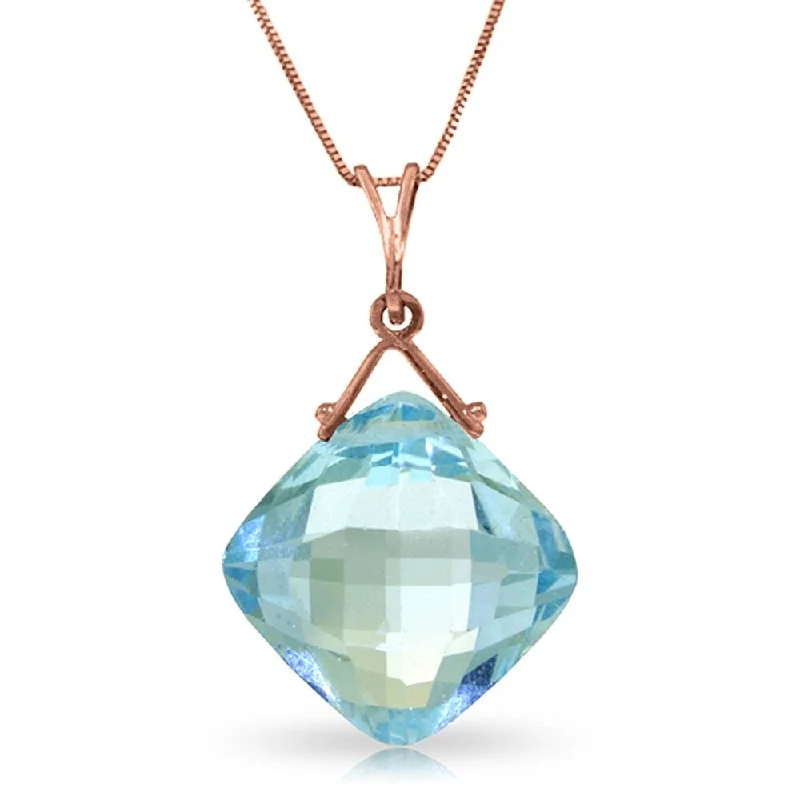 Amethyst pendant necklaces-14K Solid Rose Gold Necklace with Natural Checkerboard Cut Blue Topaz