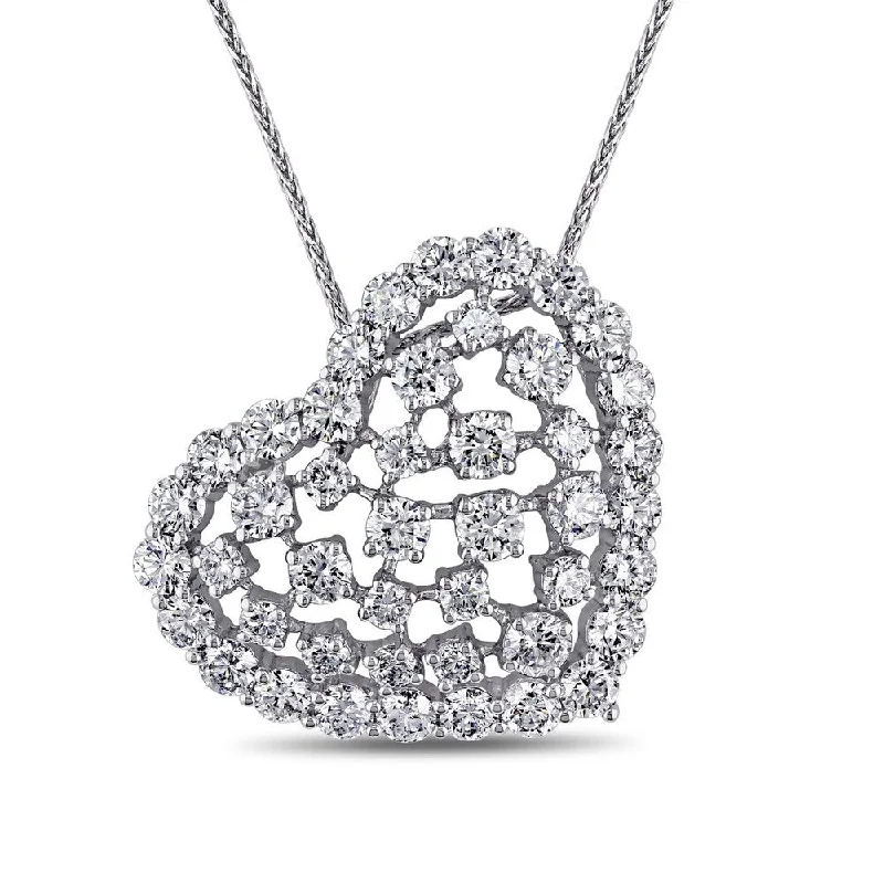 Pure crystal necklaces-Miadora 14k White Gold 3ct TDW Diamond Heart Clustered Necklace