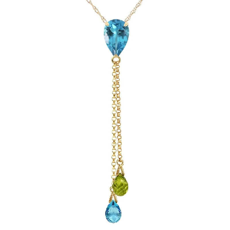 Drape-style necklaces-3.75 Carat 14K Gold Necklace Blue Topaz Peridot