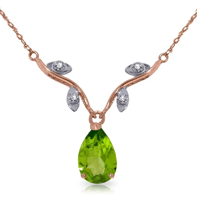 Ruby stone necklaces-14K Rose Gold Natural Diamond & Peridot Necklace Jewelry