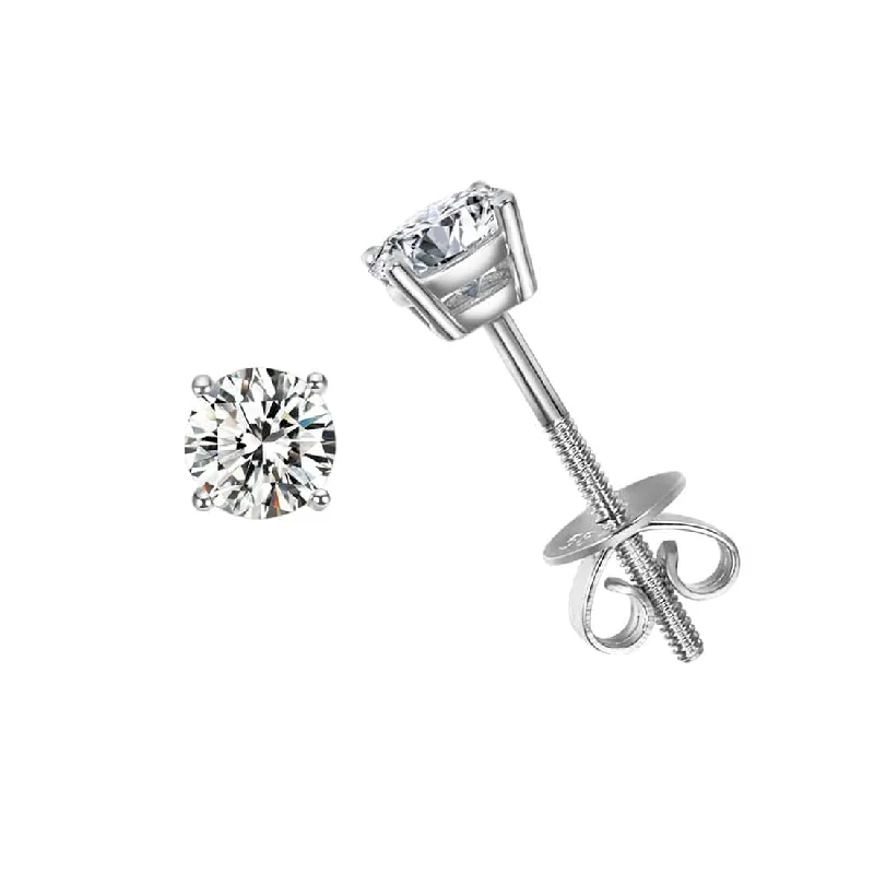 Mystic eye earrings-FANCIME Solitaire Moissanite 0.6 cttw 14K Solid White Gold Stud Earrings