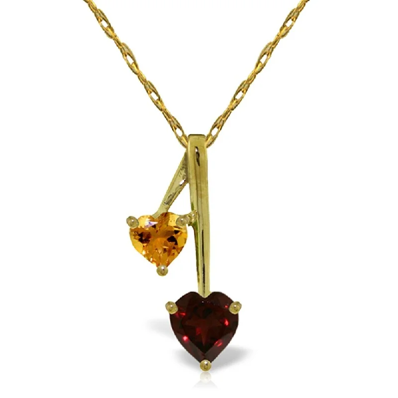 Worn medallion necklaces-1.4 Carat 14K Gold Hearts Necklace Natural Garnet Citrine